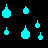 Pixelated cyan raindrops fall against black background with orange text reading 'The drops of rain they fall all over' in two
