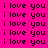 A static pixel art image with four colored quadrants displaying repeated text "i love you" in black lowercase letters on pink, orange, yellow, and coral backgrounds.