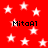 Red background with white stars and repeated "MitaAl" text in pixelated font across four positions.