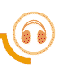 Two side-by-side pixelated headphone icons with circular outlines and curved orange accents, differing in color scheme.