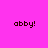 Four display the text 'abby!' in dark brown pixelated font against solid backgrounds of pink, green, and two shades of gray