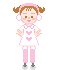 Pixel art of a girl in pink and white clothing performing various poses on roller skates against a gray background.