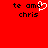Red background with black pixelated text 'te amo chris' and a white heart symbol replacing the letter O in 'amo'.
