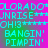 Pixelated cyan text on a pink-to-green gradient background with repeated phrases and asterisks in a