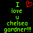Green pixelated text reads "I love u chelsea gardner!!!" with a red heart symbol replacing the word "love" in the first frame.