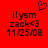 Red background with black text reading 'ilysm zack<3 11/25/08' and a purple pixelated heart above the left side of the text.