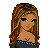 Pixel art contact sheet showing multiple views of a female character with long brown hair, green eyes, and a black-and-blue outfit including a crop top, shorts, and boots, alongside a blue "Hottie" text logo on black background.
