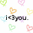 Pixelated heart-shaped icons in multiple colors surround black text reading 'i <3 you.' on a white background.