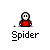 Animated pixel art sequence showing a red-shirted figure with white head interacting with spider-like entities, ending in the figure lying on ground.