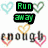 Green text blocks and heart symbols on a white background with pixelated rendering.