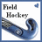 Blue background with white text and a small field hockey stick image in the top-left corner.