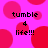 Pixelated pink background with red circles and black text reading 'tumble 4 life!!!' in four repeated sections.