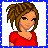 Pixel art contact sheet with four quadrants showing a character and text phrases on blue backgrounds, framed by white dots on blue border.