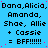 Blue background with repeated black text listing names and "= BFF!!!!!!" in a pattern, some dots scattered across the image
