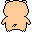 Pixelated orange hamster-like character with pink ears and black outlines in three of two, each showing different arm positions against gray background