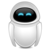 Pixelated white robot with rounded head and black faceplate featuring two blue rectangular eyes on a gray background.