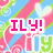 Pixelated buddy icon with 'ILY!' text in pink and blue, 'I LOVE NICK!' in green below on a colorful striped background.
