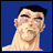 Pixelated image of a person with short dark hair against a solid blue background, next to stylized text on a black background.