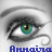 A close-up of a stylized eye with green and brown iris, black eyeliner, and gray shading on white skin, labeled 'Annaira' in blue text below.