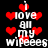Pixelated red hearts and white text reading "I love all my wifees" on a black background, with animated heart pulses.