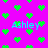 Bright magenta background with scattered green pixelated hearts and repeated light blue text reading "Ashley" in a pattern