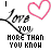 Animated contact sheet of a repeating 'Love You More Than You Know' icon with pink heart outlines and text that changes color across frames.