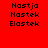 Red background with black pixelated text reading Nastja, Nastek, Elastek in two identical vertical
