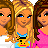 A 5x5 contact sheet of animated frames showing a cartoon girl with long brown hair and blonde highlights wearing a pink top, holding a yellow object, surrounded by repeated text "I love my Love Girls" in blue and pink letters with star symbols.