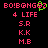 Pixelated red text on black background with green cursor, showing 'BO!BONGO2' and four lines of names below.