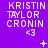 Purple background with white text reading 'KRISTIN TAYLOR CRONIN' and '<3', featuring animated symbols like plus signs, stars, crosses, dots, and ellipses in light blue or white.
