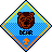 Pixelated diamond-shaped icon with blue background, yellow and orange borders, brown bear face, black text 'BOKR', and orange cross symbol.