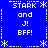 Blue background with white pixelated text and symbols arranged in a pattern, featuring repeated phrases and decorative elements