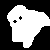 White pixelated ghost with two black dot eyes on black background, orange text 'Boo!', 'Happy', 'Hallowe'en!' arranged around it.