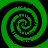 Four green spiral patterns with black outlines arranged in a , each containing partially obscured text fragments