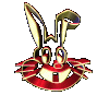 A cartoon rabbit head with large ears, red whiskers, and a red mouth, displayed in a of showing subtle animation changes