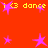 Red background with yellow text 'i <3 dance' and pink star shapes in various sizes scattered across the image.