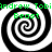 Four identical black-and-white spiral patterns arranged in a , each with green text reading "Andrew Tobi" and "Beast" overlaid