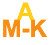 Animated sequence showing orange and yellow 'M-K' text with a stylized 'A' above, disintegrating into fragments against gray background.
