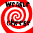 Red and white spiral pattern with black text reading "WEASLE" above and "cheese" below, displayed in a of four identical