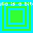 Four green square frames with blue borders arranged in a , each containing a smaller blue square frame with a green center, surrounded by repeating text "ulia is a bit" in white pixelated font on a blue background
