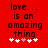 Red background with pixelated text 'love... is an amazing thing' and five white/pink hearts below, showing animation where the pink heart shifts position.