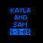 Blue pixelated text on black background reads KAYLA AND SAM with date 6-3-05 in blue box below, two identical static frames side-by-side.