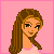 Pixel art of a female character with brown hair, pink top, black pants, and text overlays reading "didnt ur mommy tell you" and "its not polite to stare?" on pink background.