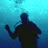 A 2x2 contact sheet of four animated frames from a buddy icon showing underwater scenes with silhouettes, text, and shark imagery.