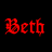 Four 48x48 pixel frames of a red gothic-style text animation on black background, each displaying the word 'Beth' with varying vertical drop effects.