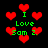 Pixelated red hearts float around green text reading "I Love Sam 2." on a black background.