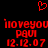Red pixelated text and symbols on black background, showing 'iloveyou', 'P8UI', and date '12.12.07' with a heart symbol above.