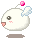 Pixelated white bird with pink cheeks, brown beak, and single blue wing; pink gem above head; gray shadow below; four variations show wing position changes.
