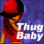 Pixelated animated icon featuring a cartoon woman in red clothing and cap with text "Thug Baby" on purple background across three frames showing slight pose changes.