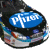 Animated contact sheet showing sequential frames of a racing helmet icon with Pfizer branding transitioning to a number 6 logo on blue background.